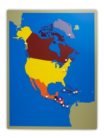 Cartina puzzle dell'America del nord della Montessori