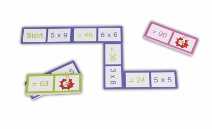 I 3 domino didattici per introdurre una piccola tavola pitagorica.