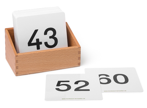Set risparmio: Cartoncini da 1 a 100 per il tappeto delle centinaia con scatola in legno